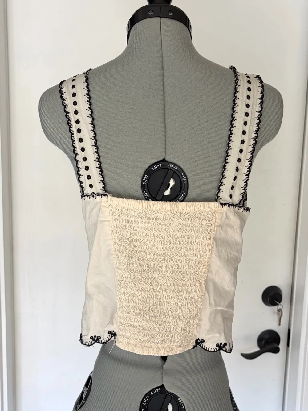 Free People Cotton Embroidered Camisole, lacing and pleat detail, smocked, S,EUC